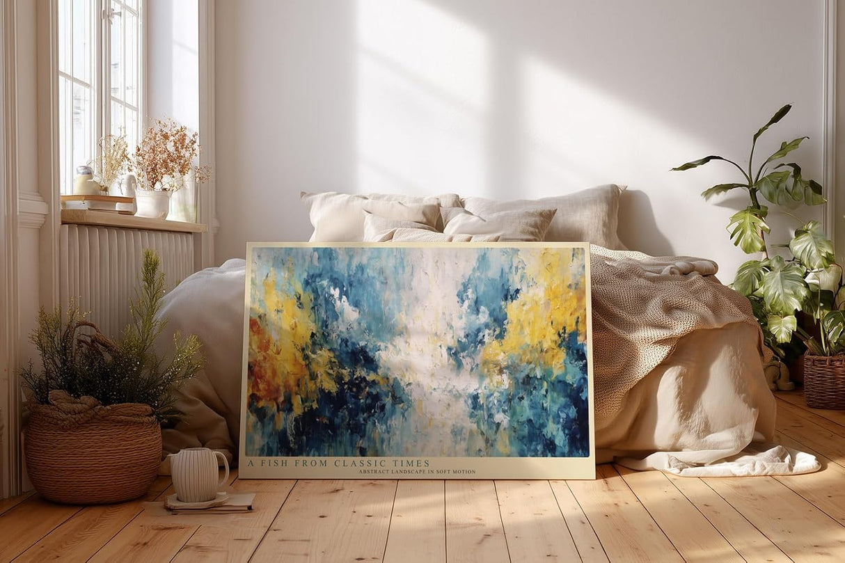 Paul Sinus Wandbild 120x80cm Abstrakte Farblandschaft – Künstlerische Komposition mit Blau Gelb und Weiß für moderne Räume