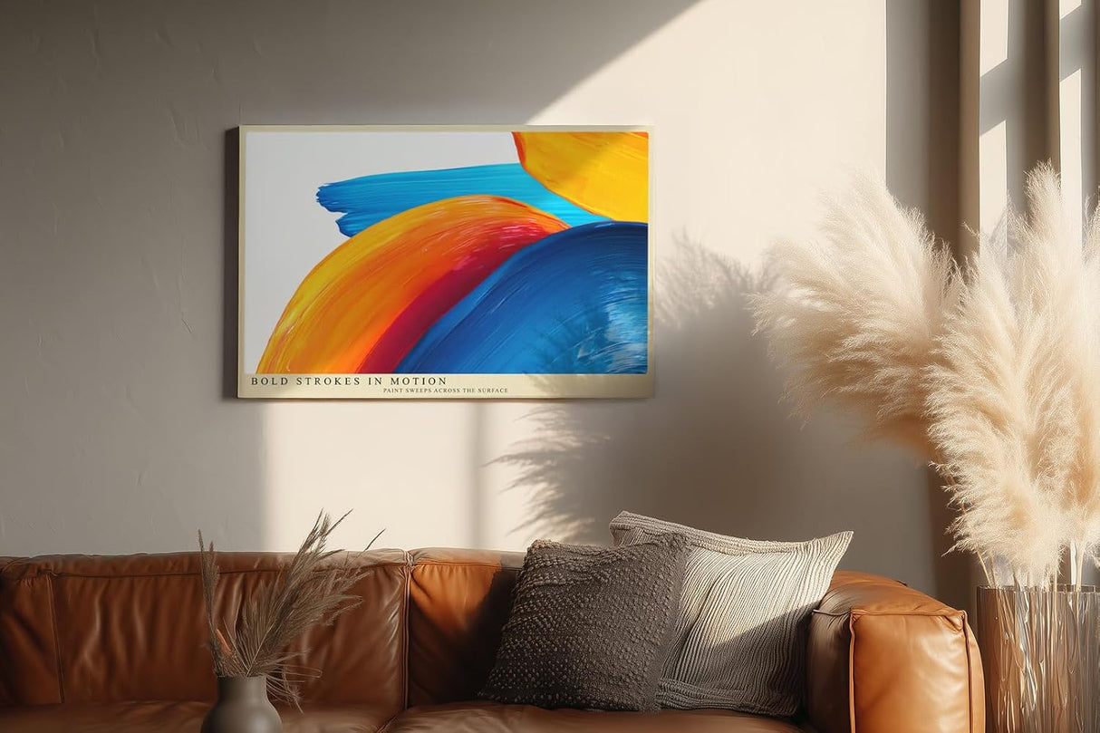 Paul Sinus Wandbild 120x80cm abstrakte Farbmalerei moderne Pinselstriche in blau orange gelb dynamisches Kunstposter kreative Wanddekoration fuer Wohnzimmer Büro Atelier