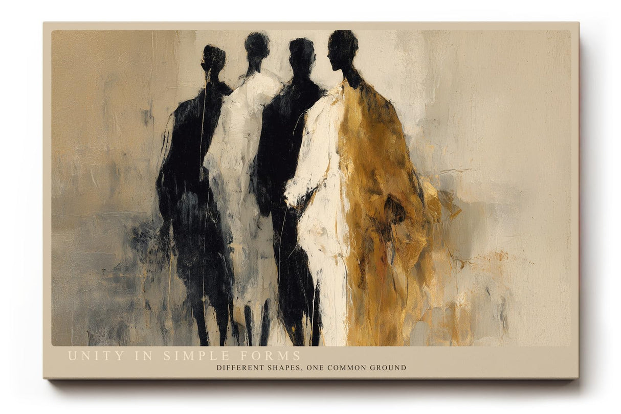 Paul Sinus Wandbild 120x80cm abstrakte Figuren modern beige schwarz gold Kunst Kunstdruck grosses Kunstbild stilvolle Wanddekoration fuer Wohnzimmer Büro Flur