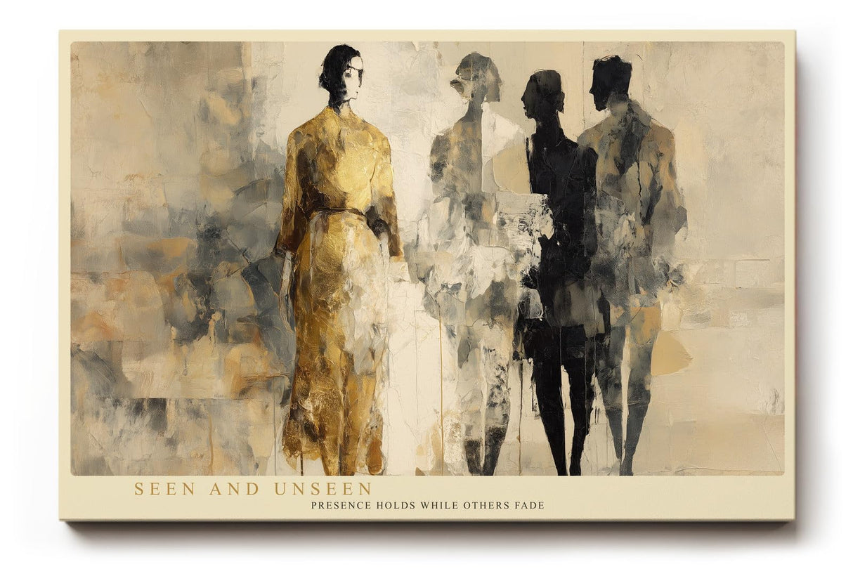 Paul Sinus Wandbild 120x80cm abstrakte Figuren moderne Kunst Menschen Silhouetten beige goldene Farbtoene stilvolle Leinwand Wanddekoration fuer Wohnzimmer Büro