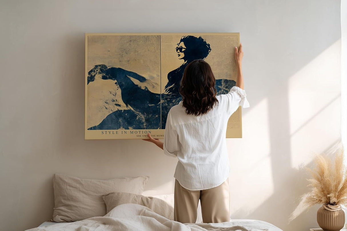Paul Sinus Wandbild 120x80cm Abstrakte Frauen Silhouette Mode Kunst in Blau Beige Wanddekoration