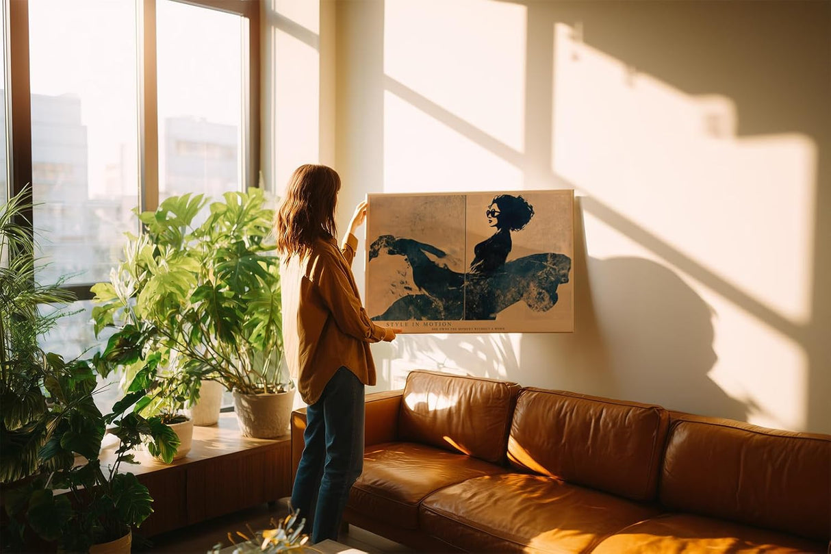 Paul Sinus Wandbild 120x80cm Abstrakte Frauen Silhouette Mode Kunst in Blau Beige Wanddekoration
