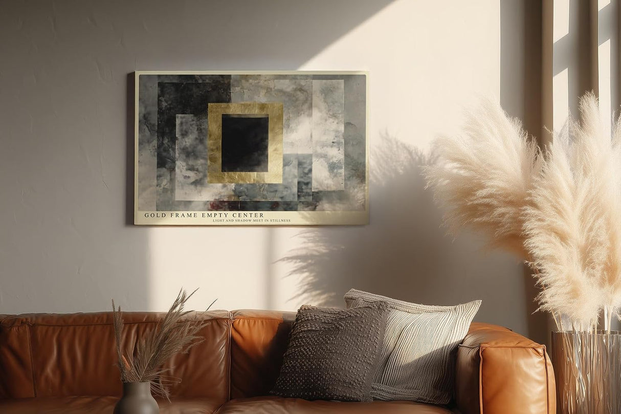 Paul Sinus Wandbild 120x80cm Abstrakte Geometrie mit Goldrahmen Moderne Kunst in Grau Gold Wanddekoration