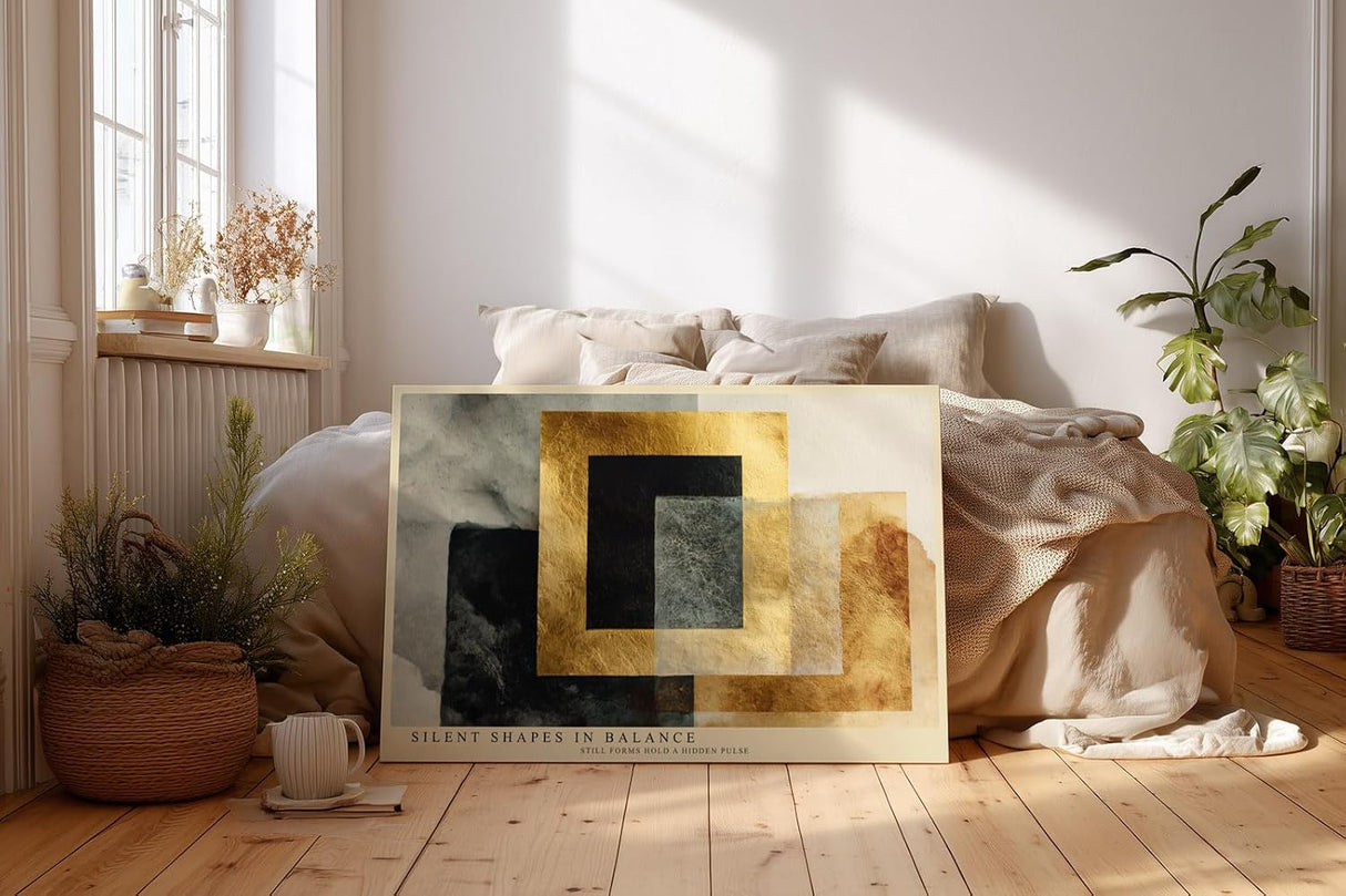 Paul Sinus Wandbild 120x80cm Abstrakte Geometrische Formen in Schwarz Gold und Beige Moderne Kunst für Wohnzimmer Büro und Flur