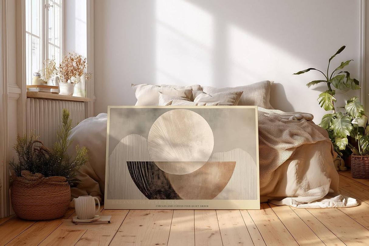 Paul Sinus Wandbild 120x80cm abstrakte geometrische Formen modern beige braun minimalistische Kunst Kunstdruck grosses Kunstbild stilvolle Wanddekoration fuer Wohnzimmer Büro Flur