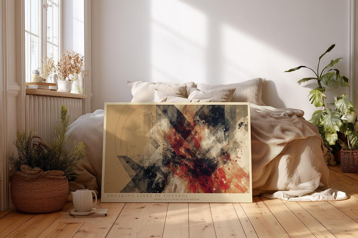 Paul Sinus Wandbild 120x80cm Abstrakte Geometrische Kunst in Rot Schwarz Beige Modernes Design für Wohnzimmer Büro und Atelier