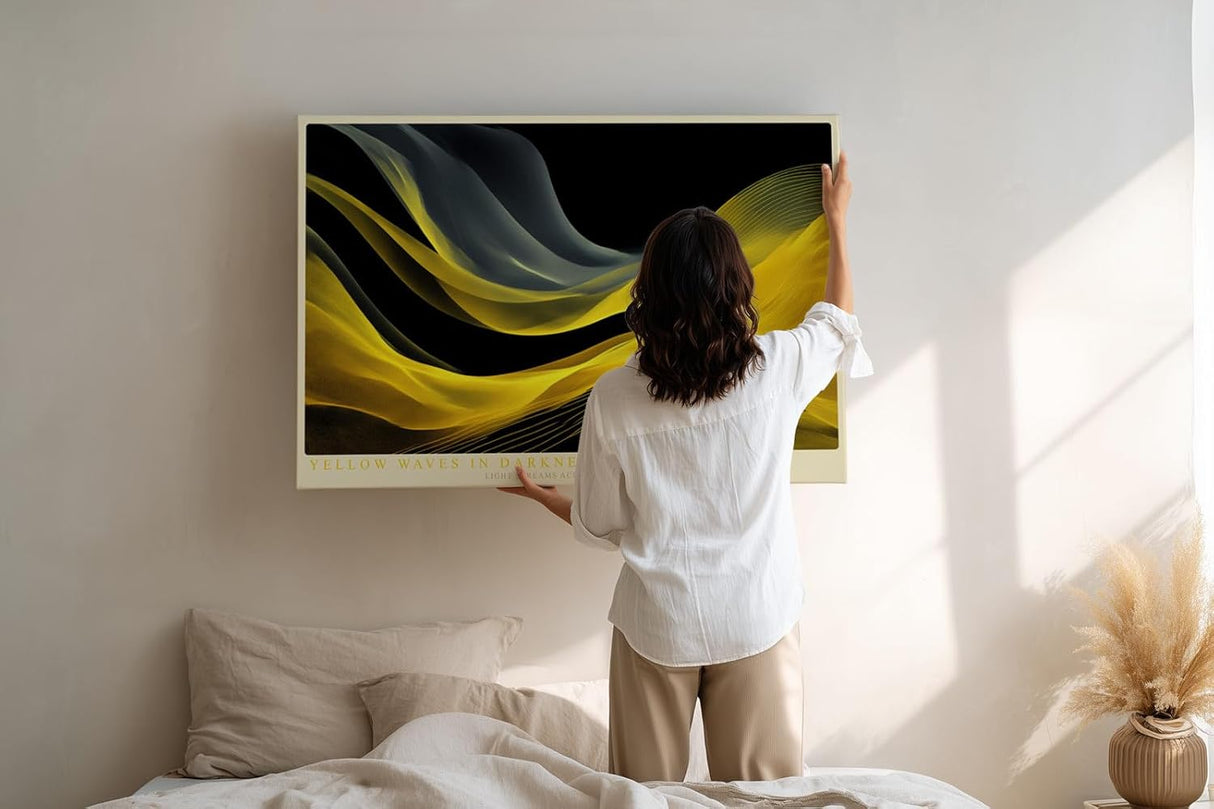 Paul Sinus Wandbild 120x80cm Abstrakte Goldene Wellen auf Schwarz Moderne Luxus Kunst für Wohnzimmer Büro Flur