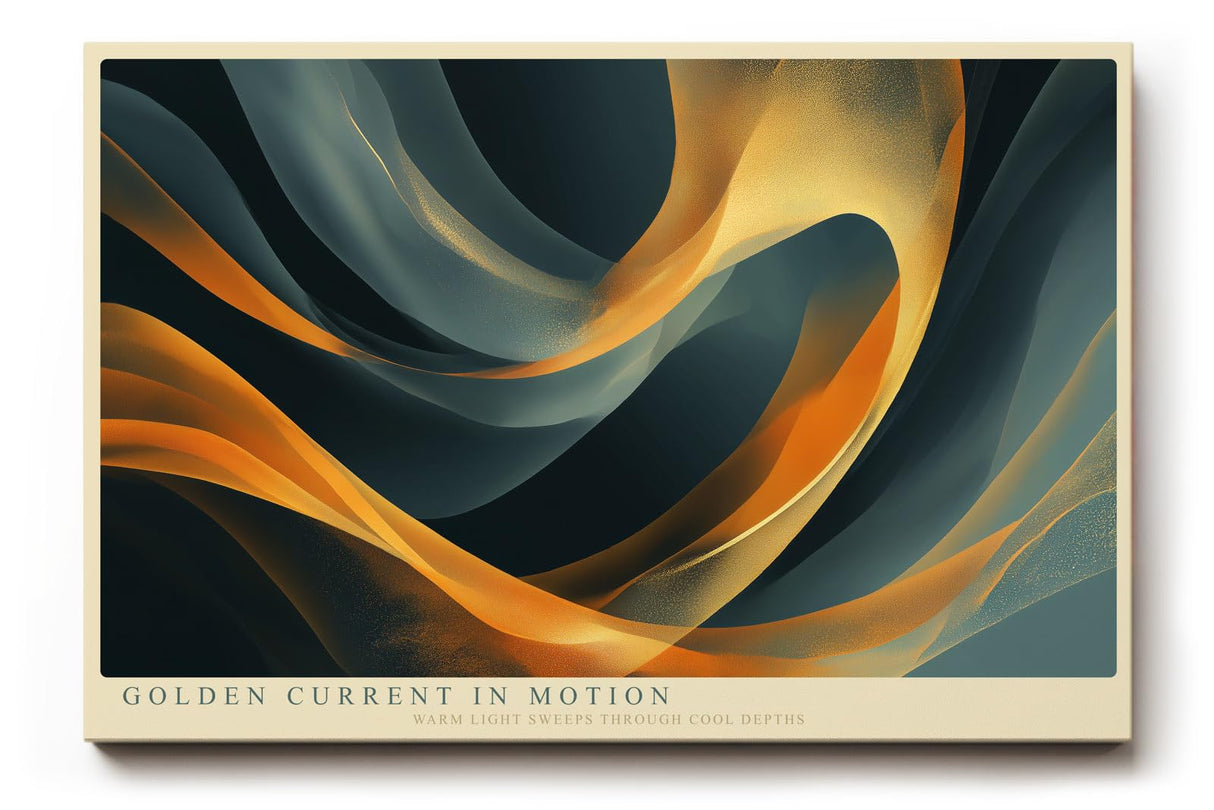 Paul Sinus Wandbild 120x80cm Abstrakte Goldene Wellen Moderne Kunst in Blau und Gold für Wohnzimmer Büro Schlafzimmer