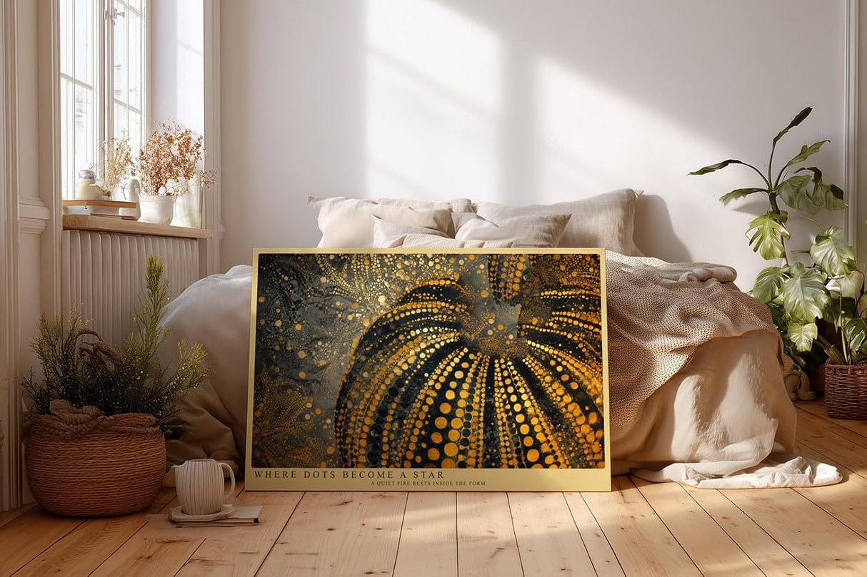 Paul Sinus Wandbild 120x80cm Abstrakte Goldpunkte Struktur Kunst in Schwarz Gold Modernes Design für Wohnzimmer Büro und Galerie