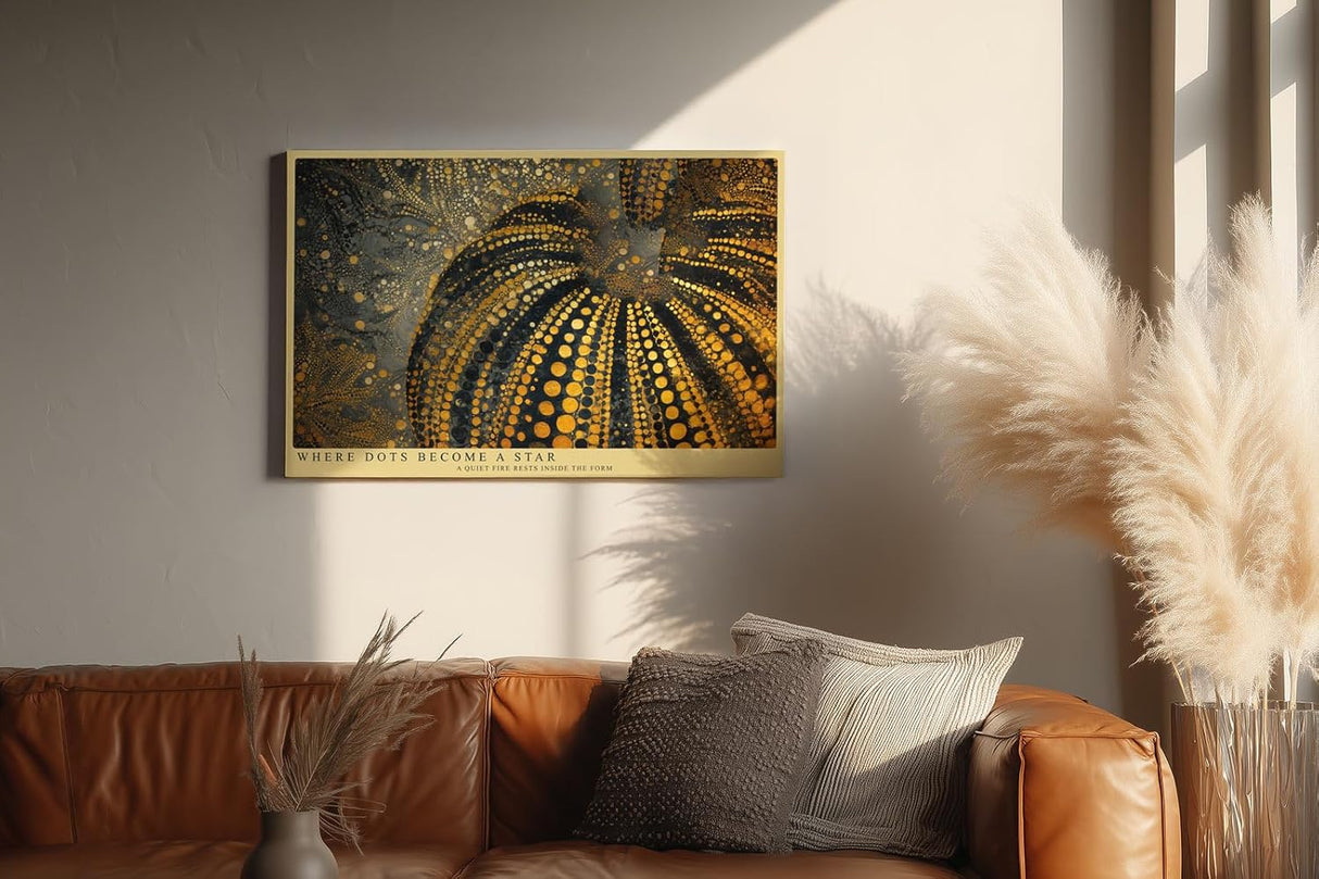 Paul Sinus Wandbild 120x80cm Abstrakte Goldpunkte Struktur Kunst in Schwarz Gold Modernes Design für Wohnzimmer Büro und Galerie