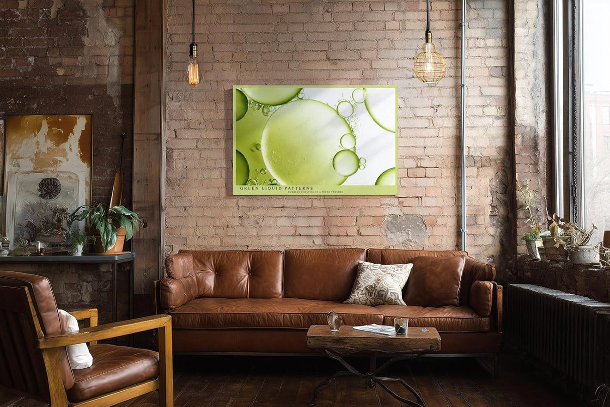 Paul Sinus Wandbild 120x80cm abstrakte grüne Flüssigkeit Makrofotografie moderne Strukturkunst mit Blasen stilvolles Kunstbild für Wohnzimmer Küche Büro