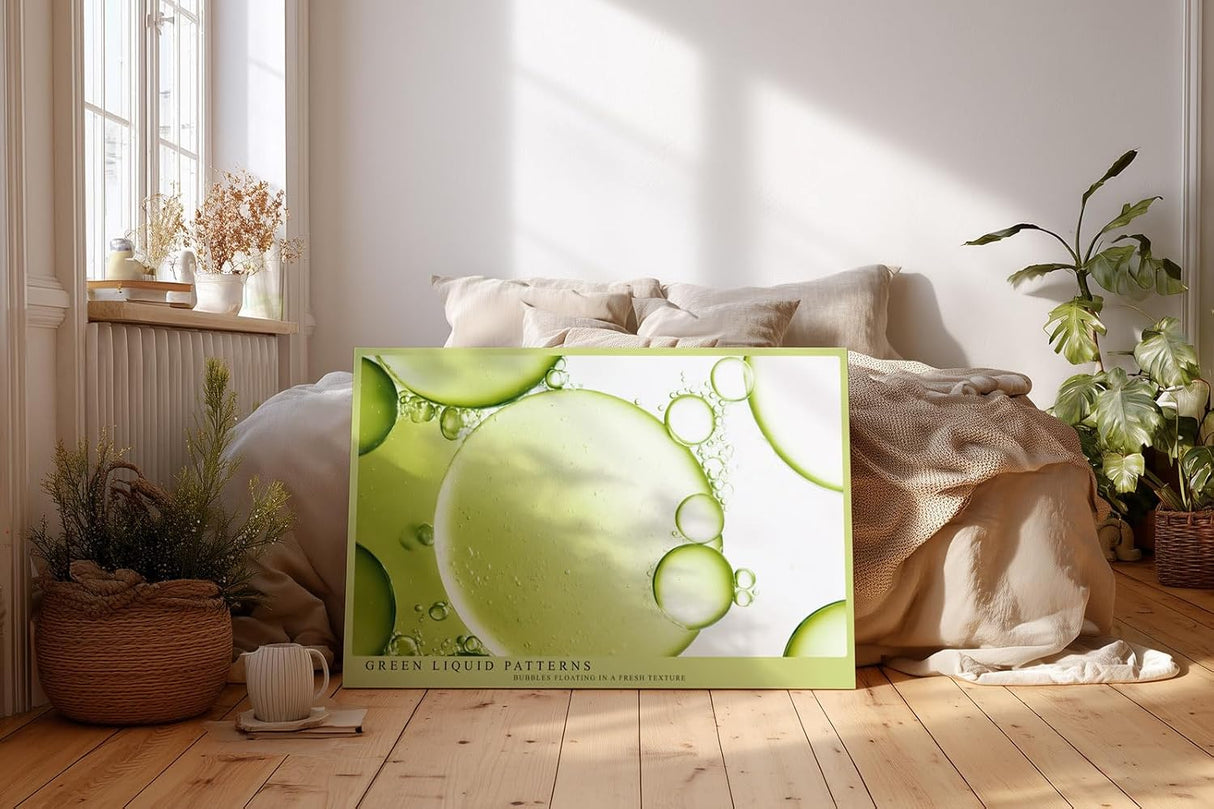 Paul Sinus Wandbild 120x80cm abstrakte grüne Flüssigkeit Makrofotografie moderne Strukturkunst mit Blasen stilvolles Kunstbild für Wohnzimmer Küche Büro