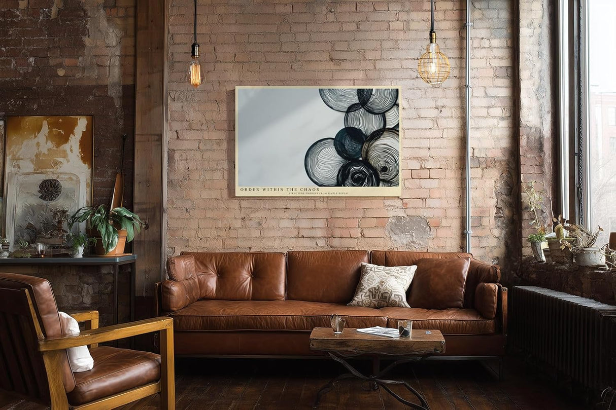 Paul Sinus Wandbild 120x80cm abstrakte Kreise Linien Kunst modern minimalistische Grafik Wanddekoration schwarz beige fuer Wohnzimmer Büro