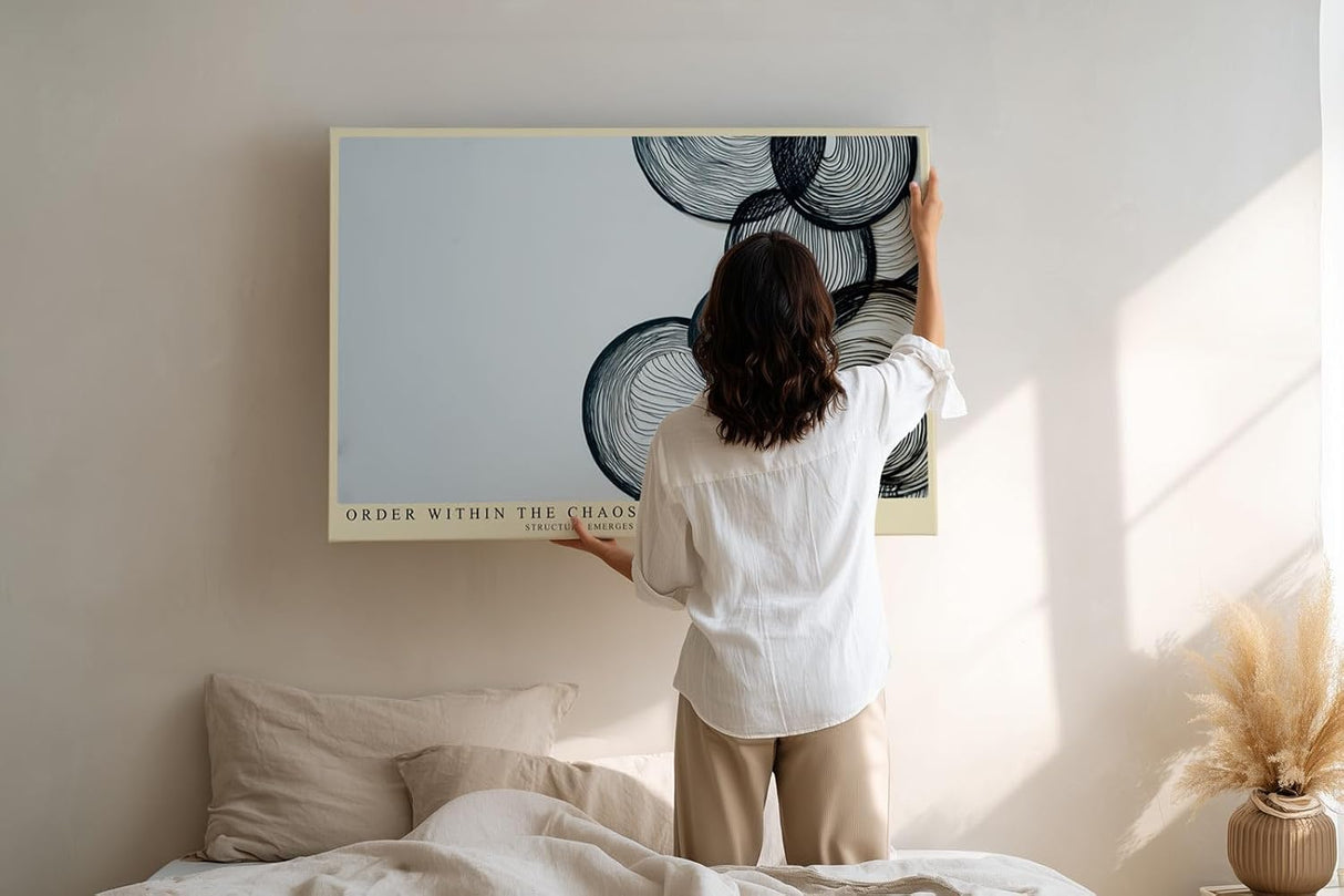 Paul Sinus Wandbild 120x80cm abstrakte Kreise Linien Kunst modern minimalistische Grafik Wanddekoration schwarz beige fuer Wohnzimmer Büro