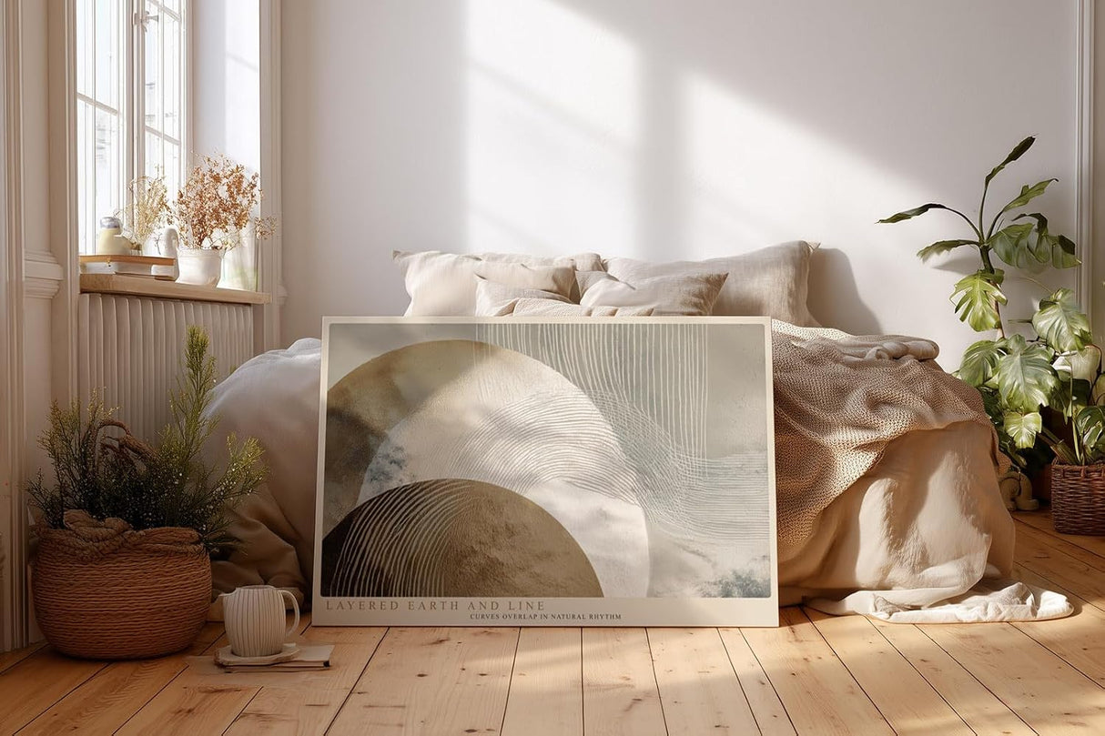 Paul Sinus Wandbild 120x80cm abstrakte Kreise modern beige braun Linienkunst Kunstdruck grosses Kunstbild stilvolle Wanddekoration fuer Wohnzimmer Büro Flur