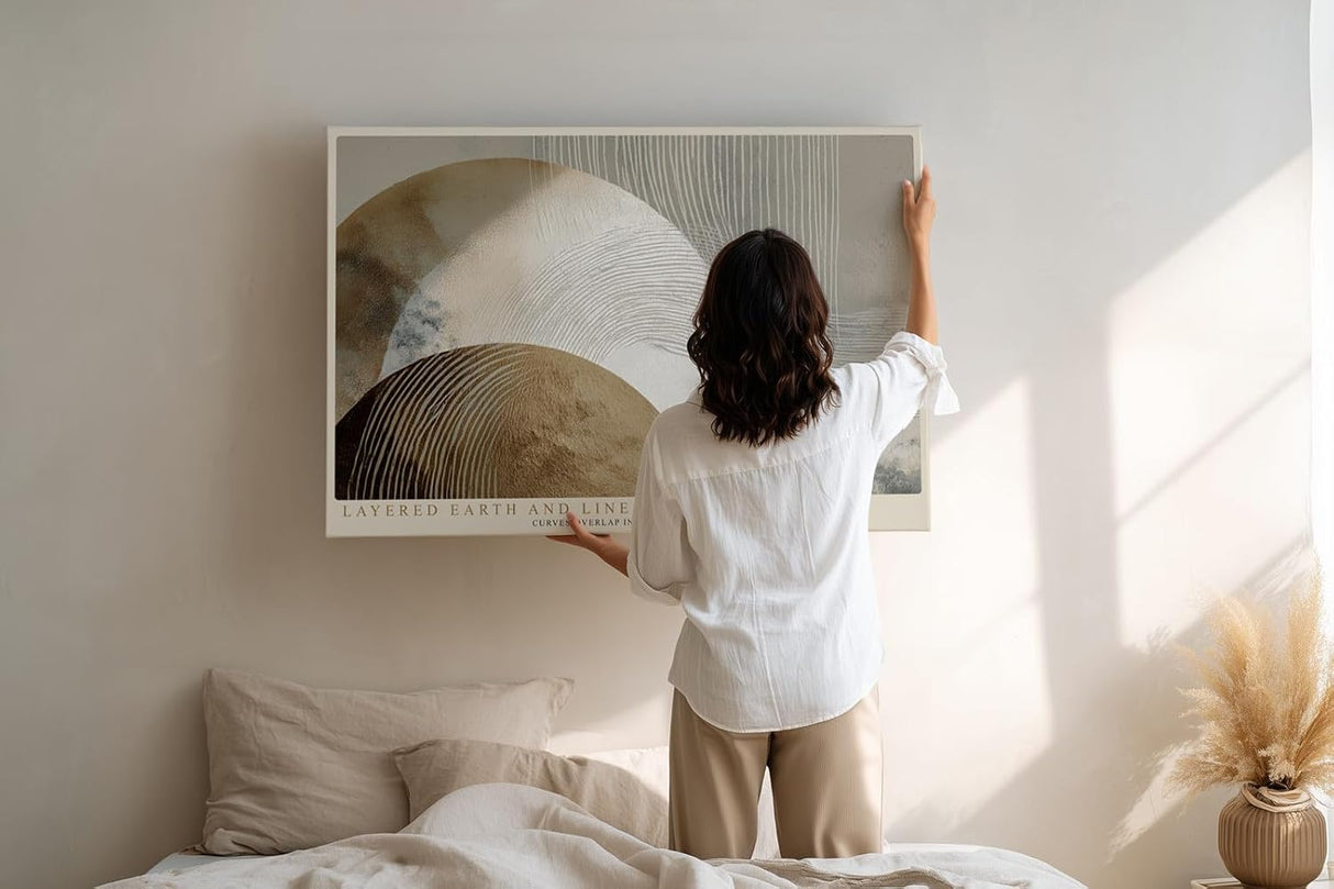 Paul Sinus Wandbild 120x80cm abstrakte Kreise modern beige braun Linienkunst Kunstdruck grosses Kunstbild stilvolle Wanddekoration fuer Wohnzimmer Büro Flur