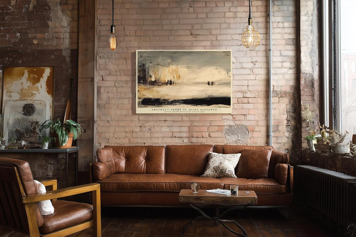 Paul Sinus Wandbild 120x80cm Abstrakte Kueste minimalistische Landschaft moderne Kunst Wanddekoration beige schwarz Wohnzimmer Schlafzimmer