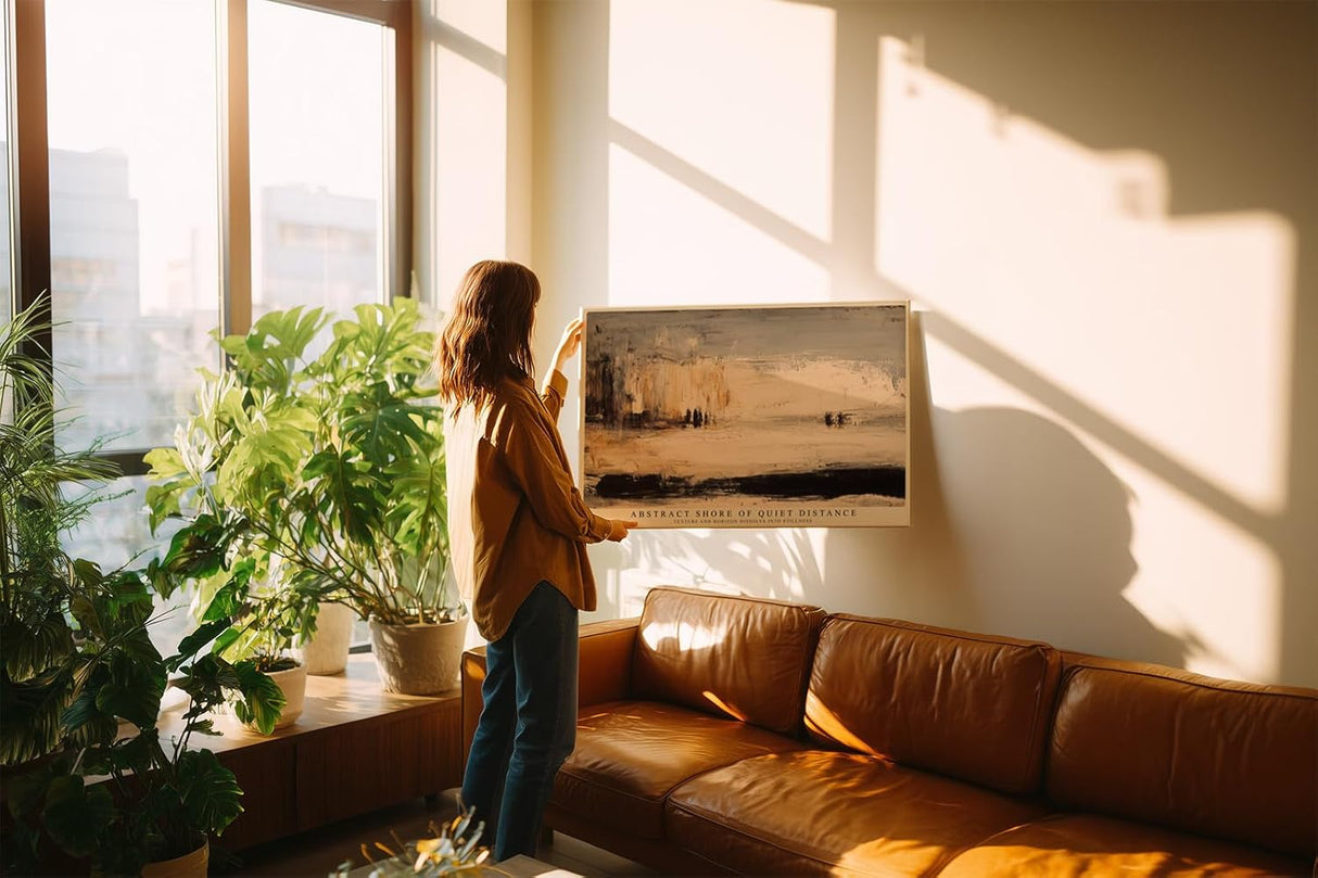 Paul Sinus Wandbild 120x80cm Abstrakte Kueste minimalistische Landschaft moderne Kunst Wanddekoration beige schwarz Wohnzimmer Schlafzimmer