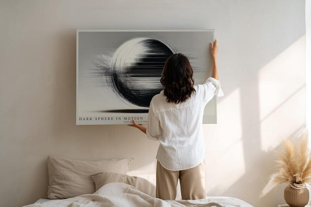 Paul Sinus Wandbild 120x80cm abstrakte Kugel Bewegung moderne minimalistische Kunst schwarz weiss grafische Linien Kunstdruck stilvolle Wanddekoration fuer Wohnzimmer Büro Flur