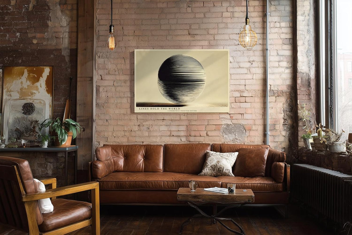Paul Sinus Wandbild 120x80cm Abstrakte Kugel Geometrische Linien Kunst Minimalistisches Design Schwarz Beige Kunstdruck Poster Grosse Moderne Wanddekoration fuer Wohnzimmer Büro
