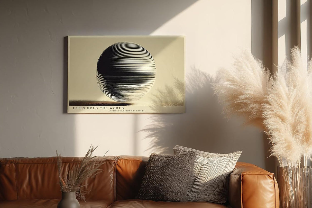 Paul Sinus Wandbild 120x80cm Abstrakte Kugel Geometrische Linien Kunst Minimalistisches Design Schwarz Beige Kunstdruck Poster Grosse Moderne Wanddekoration fuer Wohnzimmer Büro