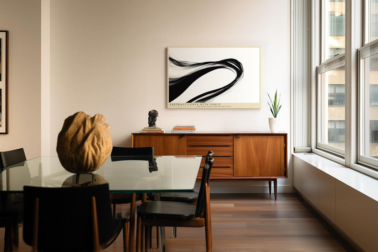 Paul Sinus Wandbild 120x80cm abstrakte Kurve modern schwarz weiss dynamische Kunst minimalistische Linien Kunstdruck stilvolle Wanddekoration fuer Wohnzimmer Büro Flur