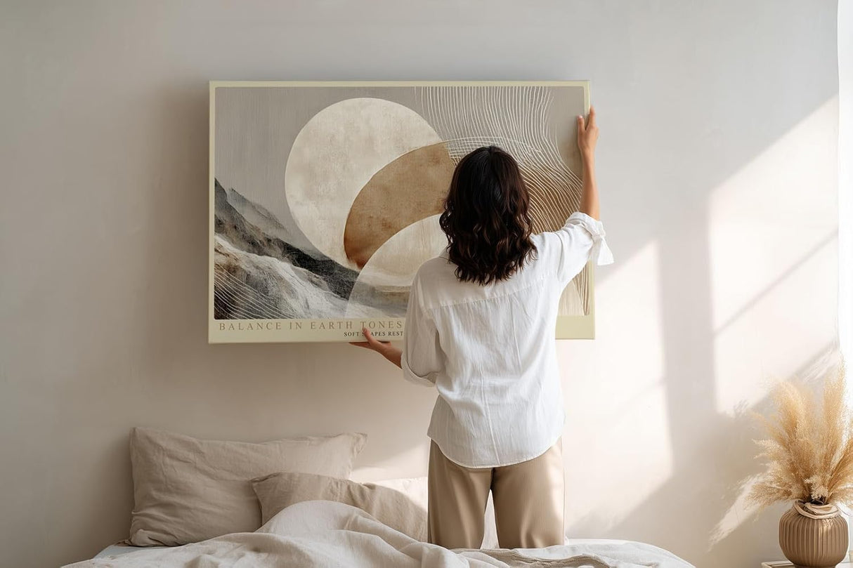Paul Sinus Wandbild 120x80cm abstrakte Landschaft Erde Toene moderne Formen beige braun minimalistische Kunst Wanddekoration fuer Wohnzimmer Büro
