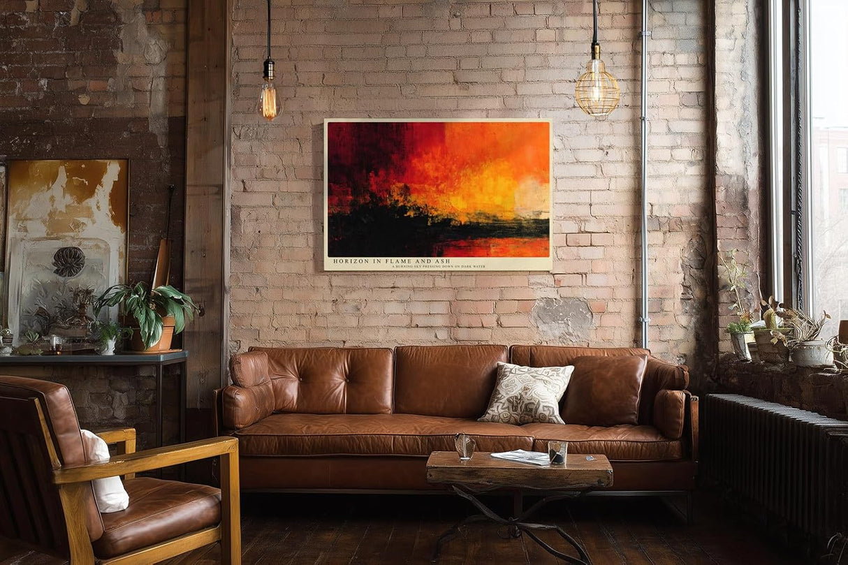 Paul Sinus Wandbild 120x80cm Abstrakte Landschaft Feuer Himmel moderne Kunst Wanddekoration rot orange Wohnzimmer Schlafzimmer