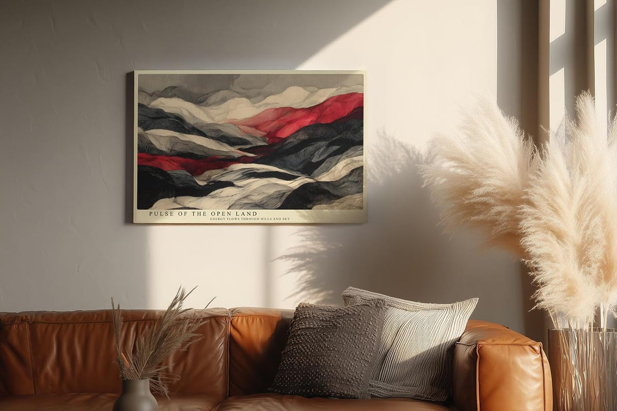Paul Sinus Wandbild 120x80cm Abstrakte Landschaft in Schwarz Weiß und Rot Moderne Kunst für Wohnzimmer Büro und Atelier