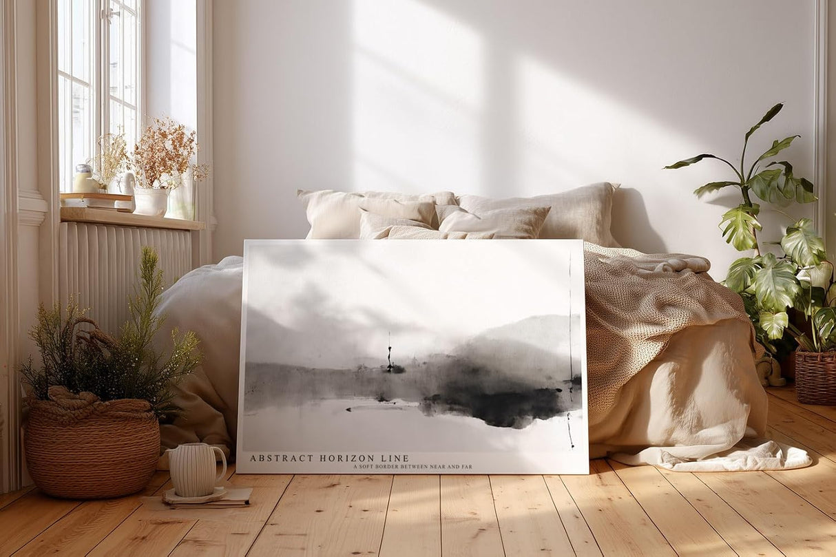 Paul Sinus Wandbild 120x80cm abstrakte Landschaft minimalistisch schwarz weiss moderne Kunst Kunstdruck grosses Kunstbild ruhige Wanddekoration fuer Wohnzimmer Büro