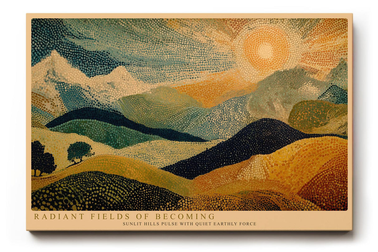 Paul Sinus Wandbild 120x80cm Abstrakte Landschaft Punktmalerei Sonne Huegellandschaft moderne Kunst Wanddekoration Wohnzimmer