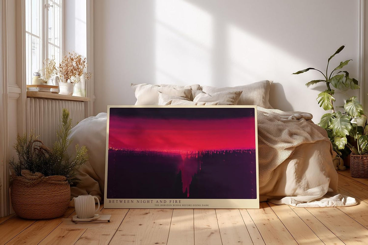 Paul Sinus Wandbild 120x80cm abstrakte Landschaft Sonnenuntergang rot violett moderne Kunst dramatische Wanddekoration fuer Wohnzimmer Büro