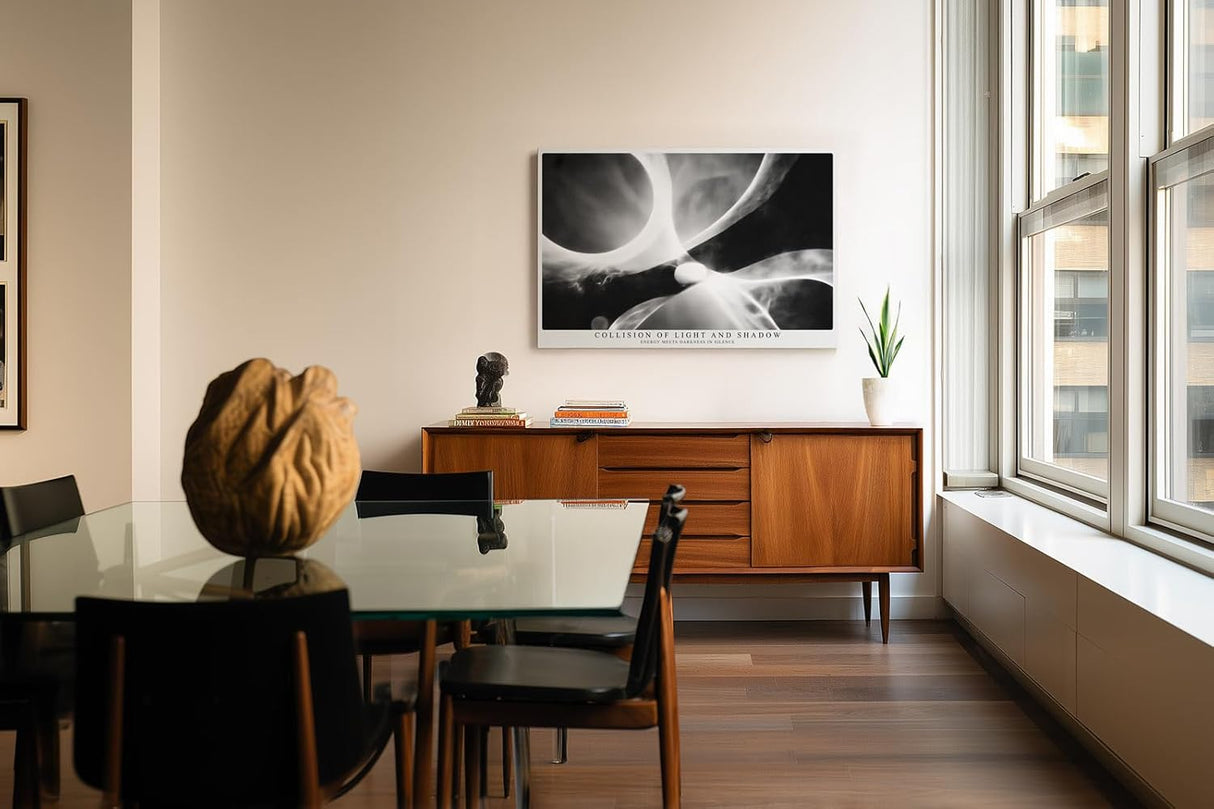 Paul Sinus Wandbild 120x80cm Abstrakte Licht Energie Kunst LeinWandbild 120x80cm Schwarz Weiss Moderne Wanddekoration