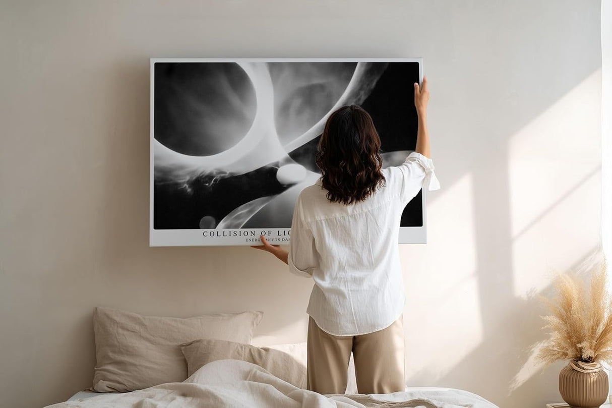 Paul Sinus Wandbild 120x80cm Abstrakte Licht Energie Kunst LeinWandbild 120x80cm Schwarz Weiss Moderne Wanddekoration
