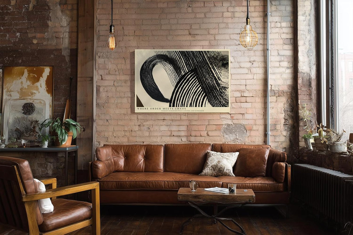 Paul Sinus Wandbild 120x80cm abstrakte Linien Kunst schwarz weiss modernes grafisches Muster minimalistische Wanddekoration fuer Wohnzimmer Büro