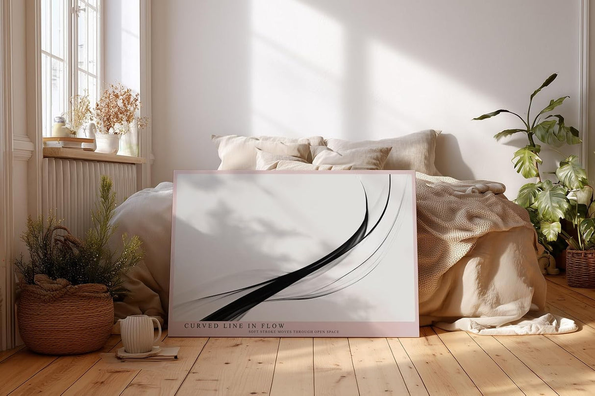 Paul Sinus Wandbild 120x80cm abstrakte Linien modern schwarz weiss minimalistische Kunst dynamische Kurve Kunstdruck stilvolle Wanddekoration fuer Wohnzimmer Büro Flur