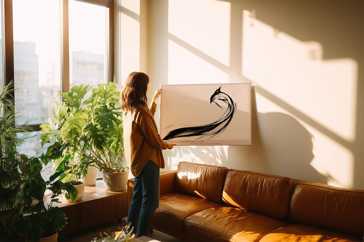 Paul Sinus Wandbild 120x80cm abstrakte Linien moderne minimalistische Kunst schwarz weiss dynamische Form Kunstdruck stilvolle Wanddekoration fuer Wohnzimmer Büro Flur