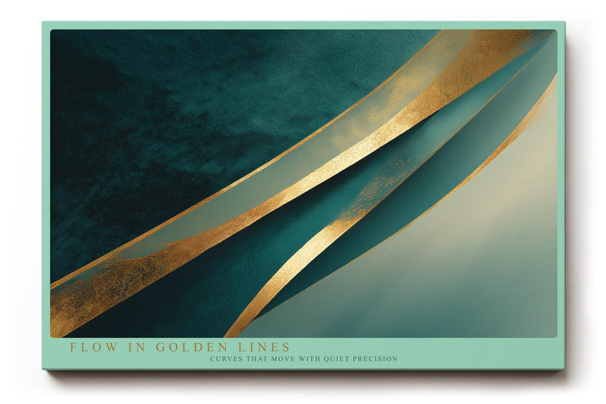 Paul Sinus Wandbild 120x80cm abstrakte Linienkunst gold tuerkis moderne Design Kunst grosses Kunstbild stilvolle Wanddekoration fuer Wohnzimmer Büro