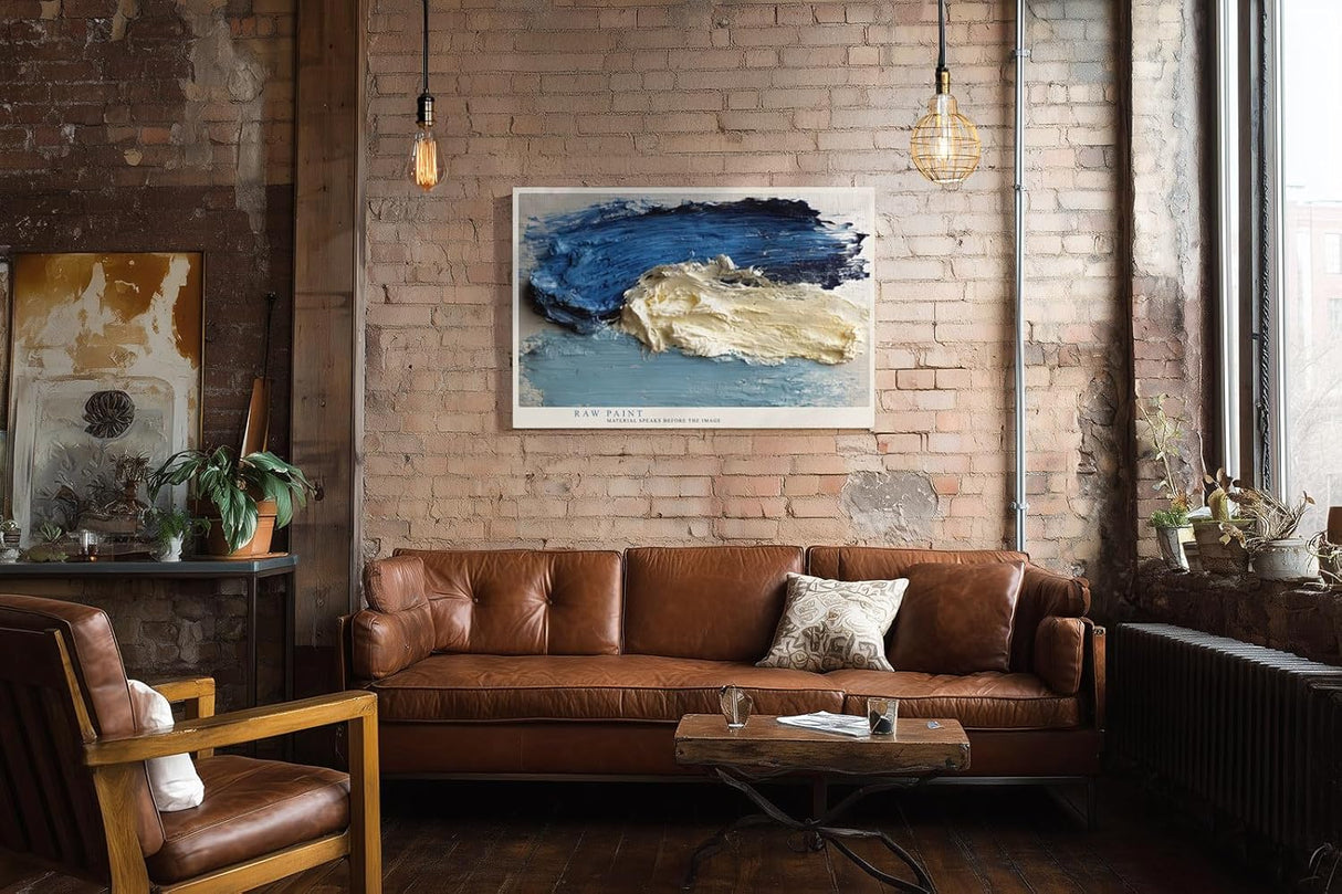 Paul Sinus Wandbild 120x80cm abstrakte Malerei blaue Struktur moderne Kunst Pinseltextur stilvolle Wanddekoration fuer Wohnzimmer Büro