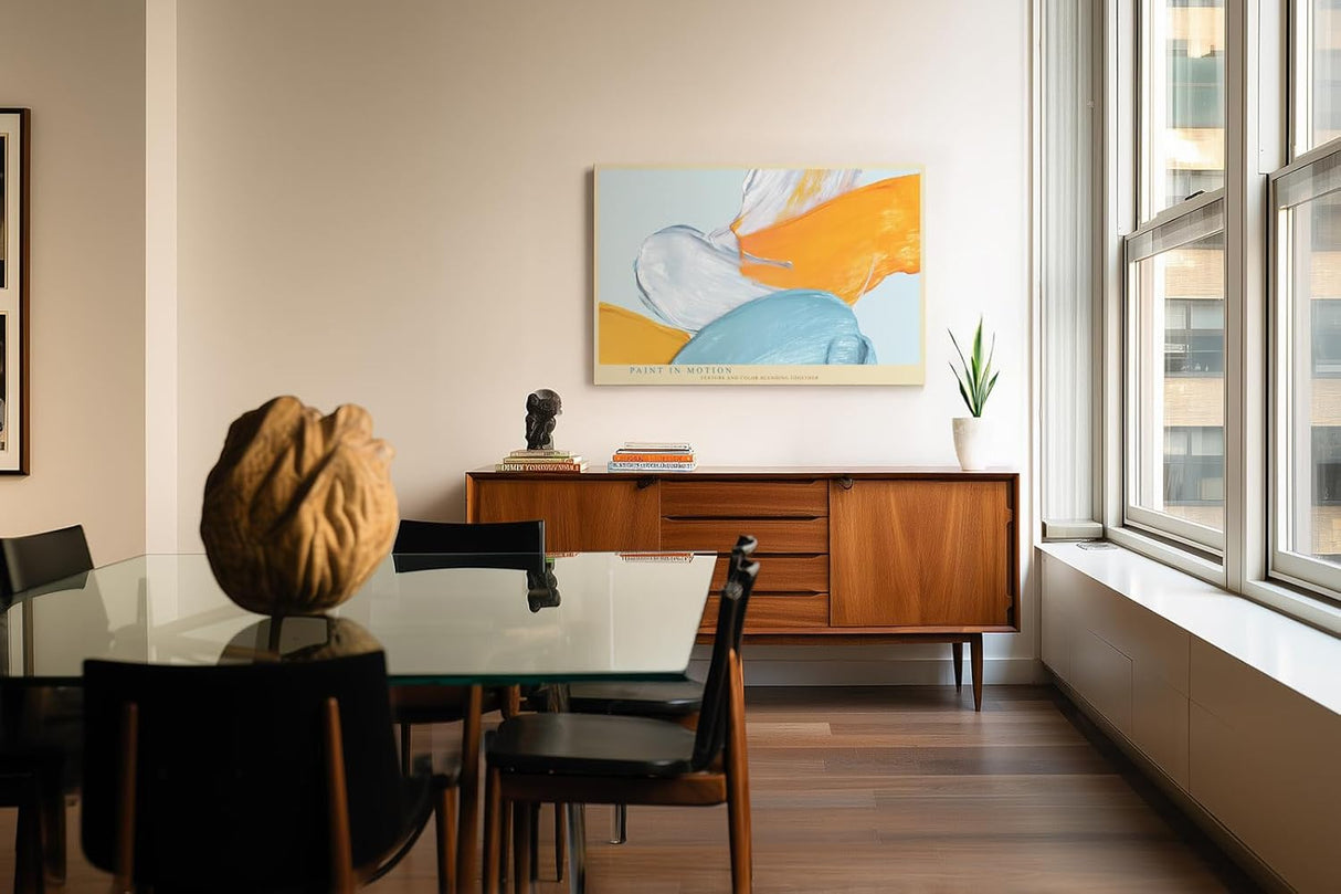 Paul Sinus Wandbild 120x80cm abstrakte Malerei mit Pinselstruktur blau weiß orange moderne Farbkunst dynamisches Kunstbild für Wohnzimmer Büro Atelier