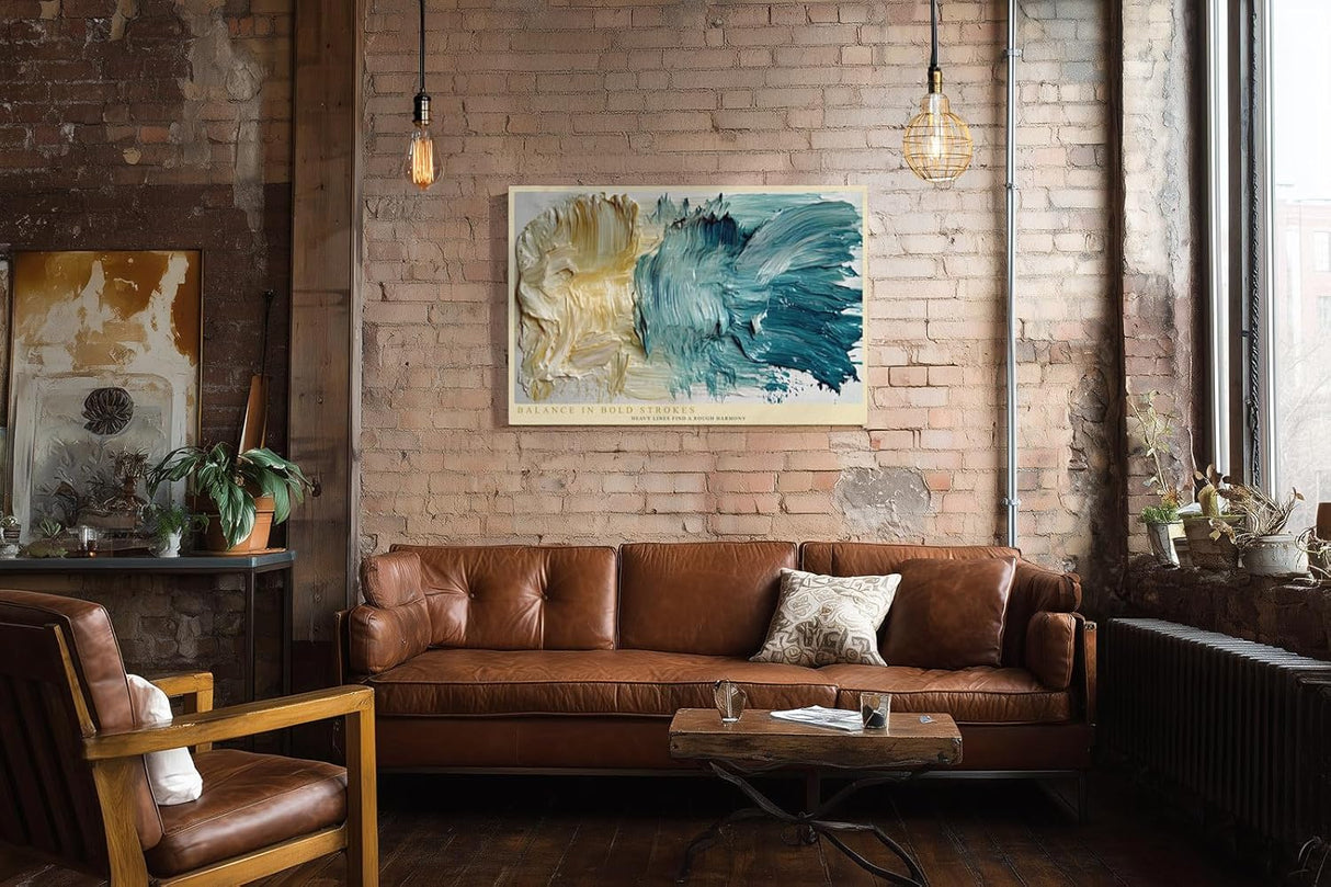 Paul Sinus Wandbild 120x80cm abstrakte Malerei modern blau beige Struktur Kunst Kunstdruck grosses Kunstbild moderne Wanddekoration fuer Wohnzimmer Büro Flur