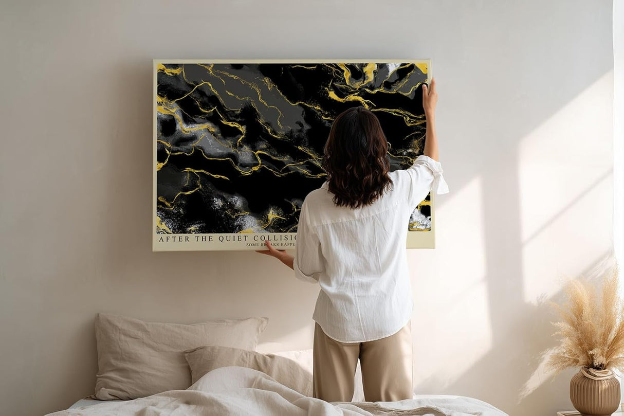 Paul Sinus Wandbild 120x80cm abstrakte Marmor Kunst schwarz gold moderne Strukturkunst elegantes Kunstposter luxuriöse Flur