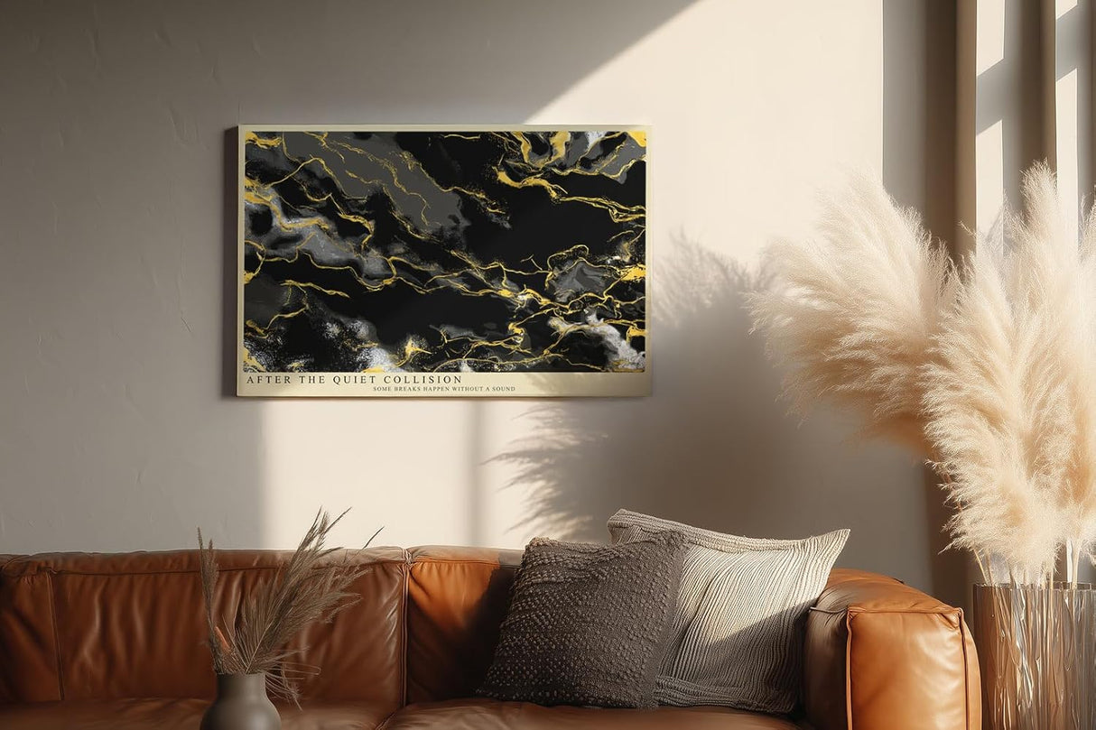 Paul Sinus Wandbild 120x80cm abstrakte Marmor Kunst schwarz gold moderne Strukturkunst elegantes Kunstposter luxuriöse Flur