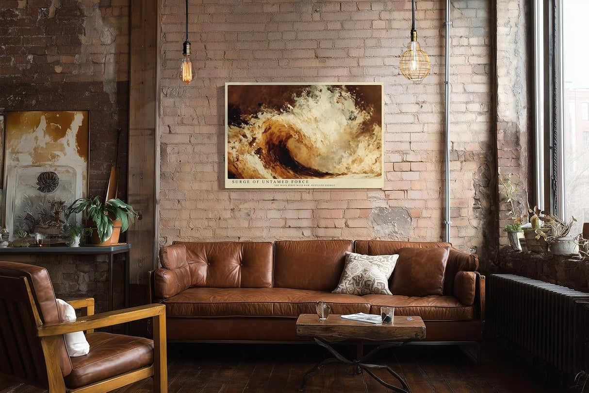 Paul Sinus Wandbild 120x80cm Abstrakte Meereswelle Kraftvolle Ozean Kunst in Braun und Creme fuer Wohnzimmer Büro und moderne Wohnräume