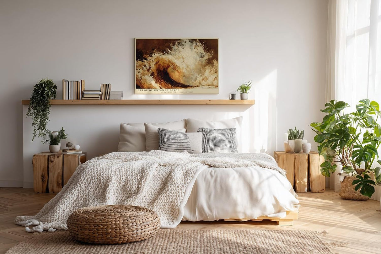 Paul Sinus Wandbild 120x80cm Abstrakte Meereswelle Kraftvolle Ozean Kunst in Braun und Creme fuer Wohnzimmer Büro und moderne Wohnräume
