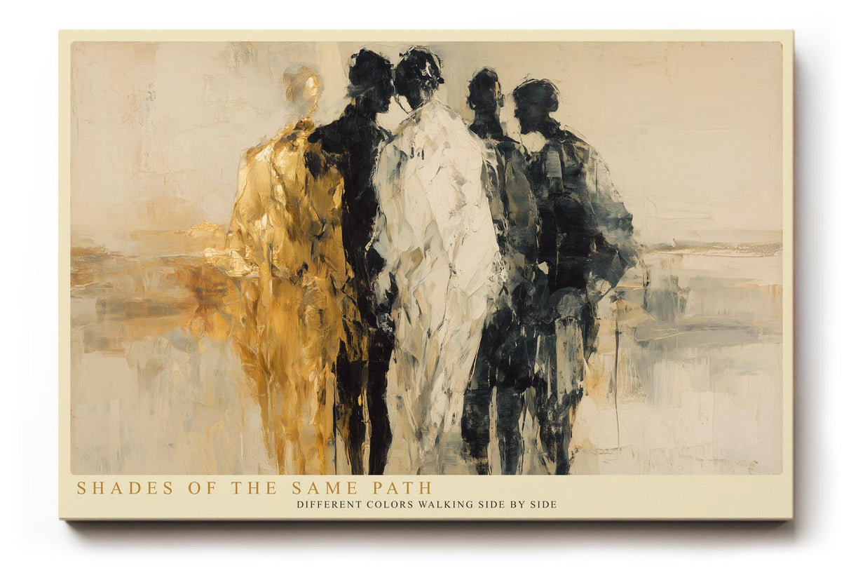 Paul Sinus Wandbild 120x80cm abstrakte Menschen Figuren modern beige schwarz gold Kunst Gemälde minimalistische Figurengruppe stilvolle Wanddekoration für Wohnzimmer Büro Flur