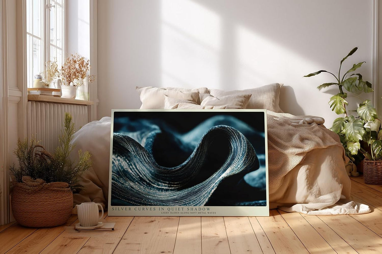 Paul Sinus Wandbild 120x80cm Abstrakte Metall Wellen in Dunkelblau moderne Struktur Kunst elegante Wanddekoration