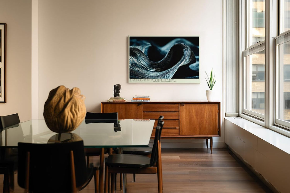 Paul Sinus Wandbild 120x80cm Abstrakte Metall Wellen in Dunkelblau moderne Struktur Kunst elegante Wanddekoration