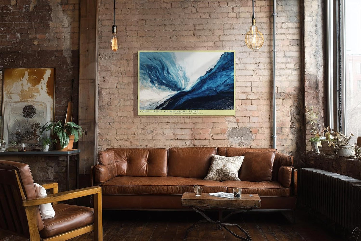 Paul Sinus Wandbild 120x80cm Abstrakte Ozeanwelle in Blau Moderne Meereskunst fuer Wohnzimmer Schlafzimmer und Büro