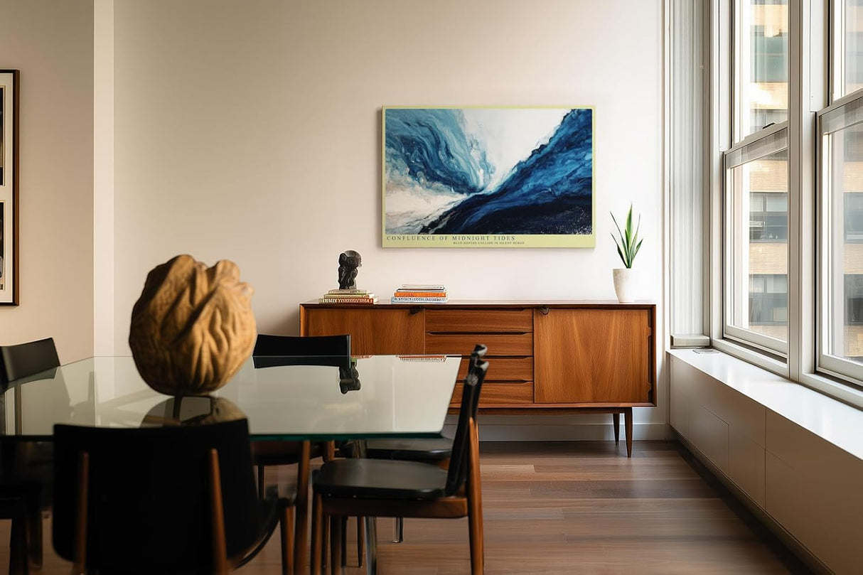 Paul Sinus Wandbild 120x80cm Abstrakte Ozeanwelle in Blau Moderne Meereskunst fuer Wohnzimmer Schlafzimmer und Büro